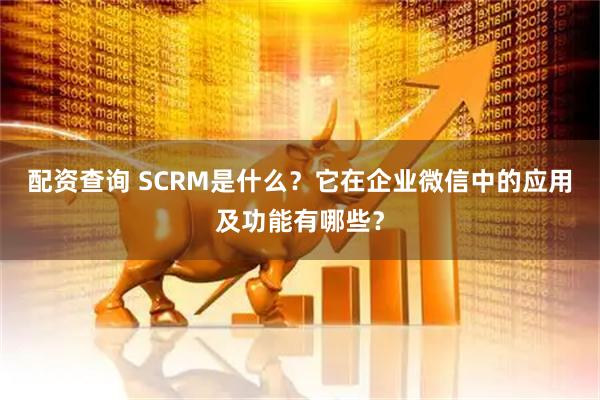 配资查询 SCRM是什么？它在企业微信中的应用及功能有哪些？